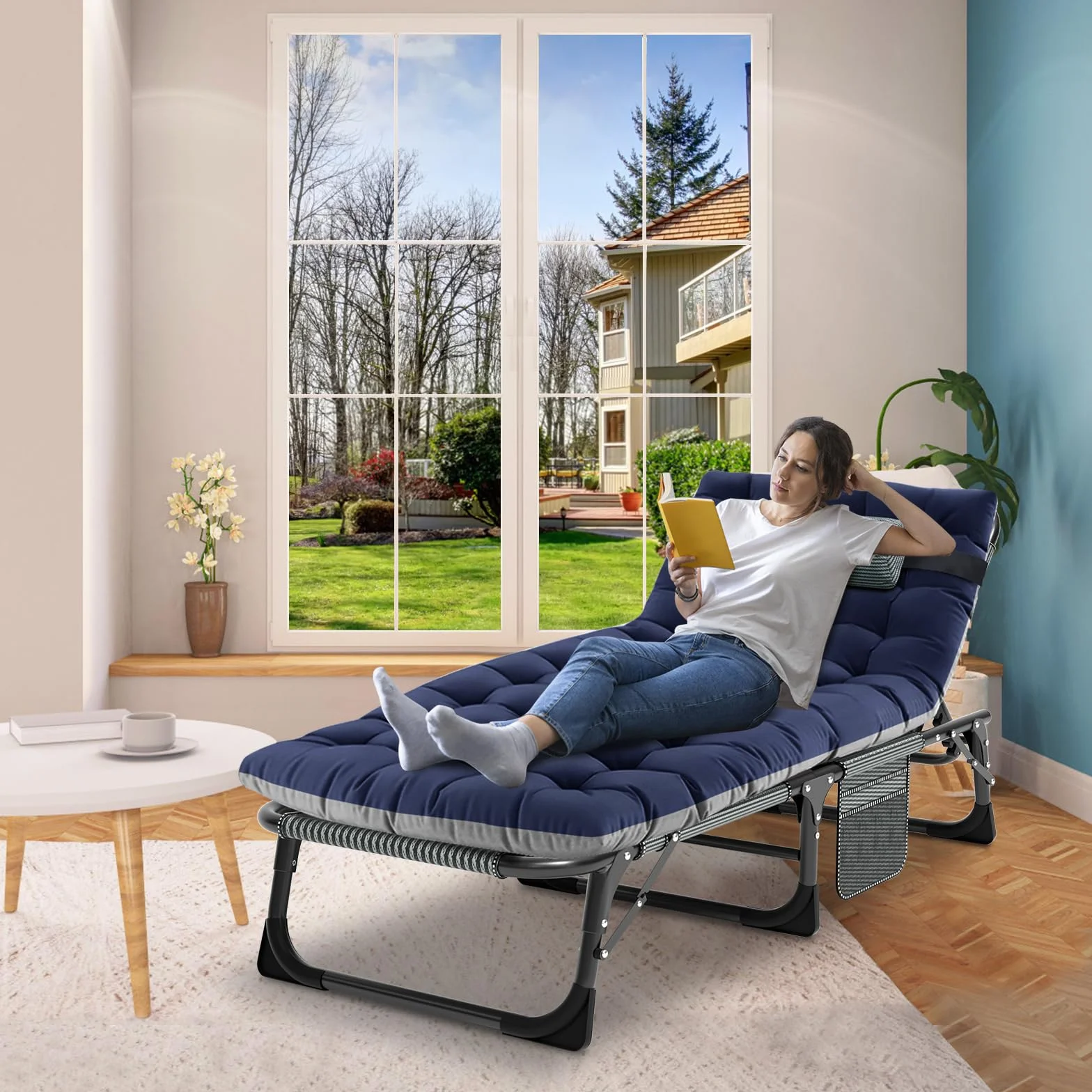 MOPHOTO Chaise Longue Pliante 5 Positions Portable Extérieur Piscine Plage Patio