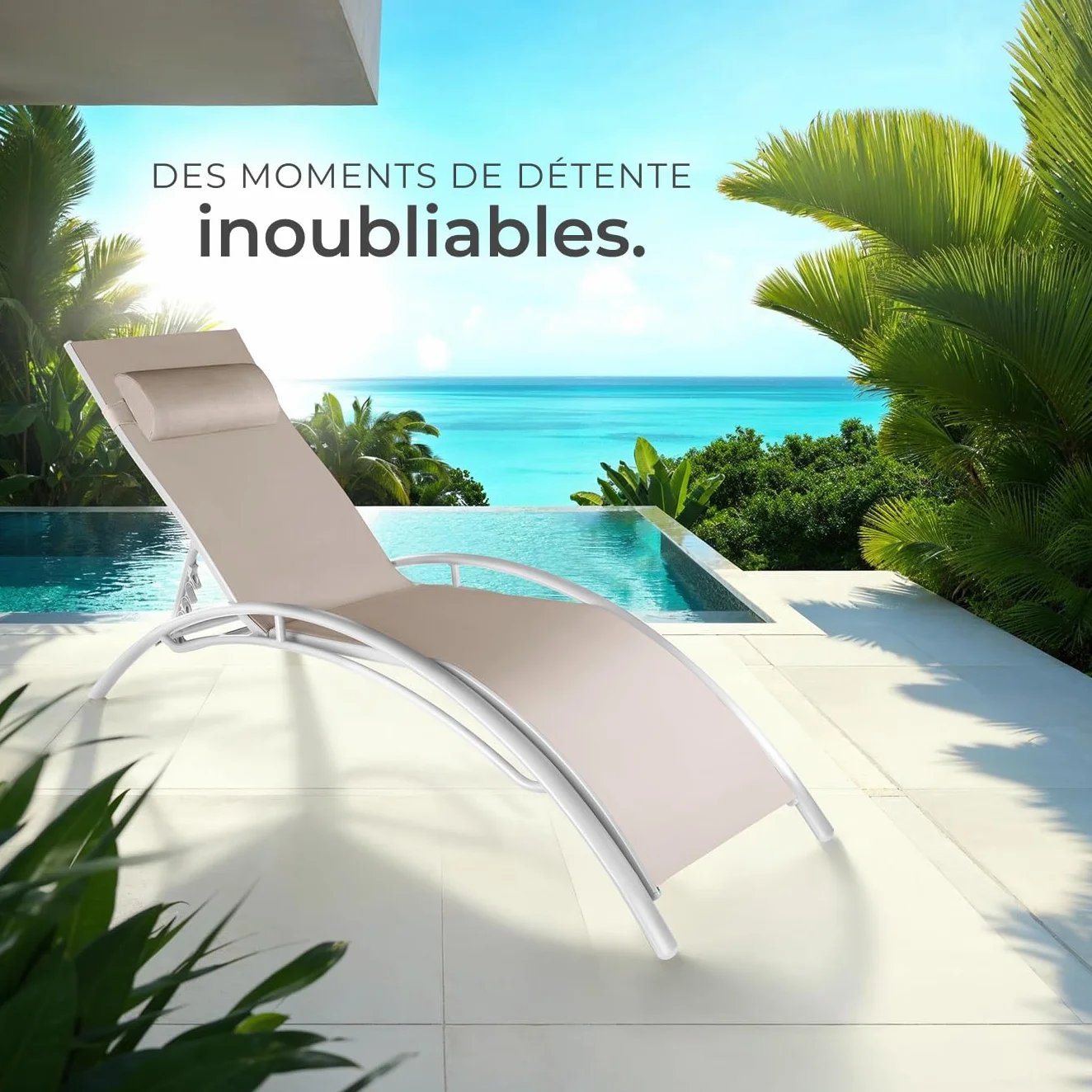 Tectake Set de 2 Chaise Longue Bain de Soleil Jardin avec Appuie-tête Inclinable Beige