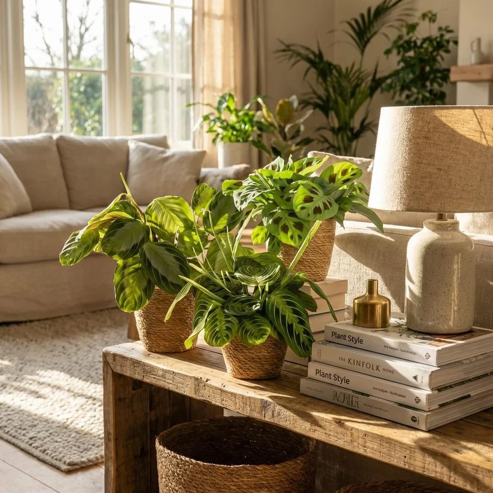 Marantha Silverband, Lemon Lime, Kerchoveana - 3 Plantes d'intérieur Vertes avec Panier Pot 12cm Hauteur 25cm