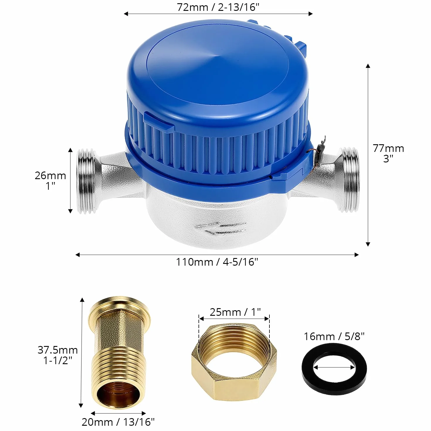 QWORK Compteur d'eau pour jardin 1/2 pouce laiton avec couvercle de protection