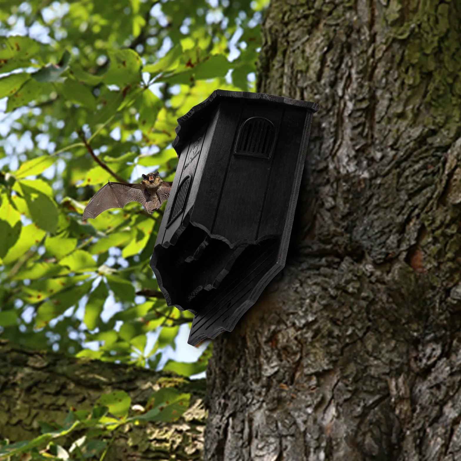 VIREESR Maison chauve-souris bois extérieur grande boîte trois compartiments durable facile accrocher
