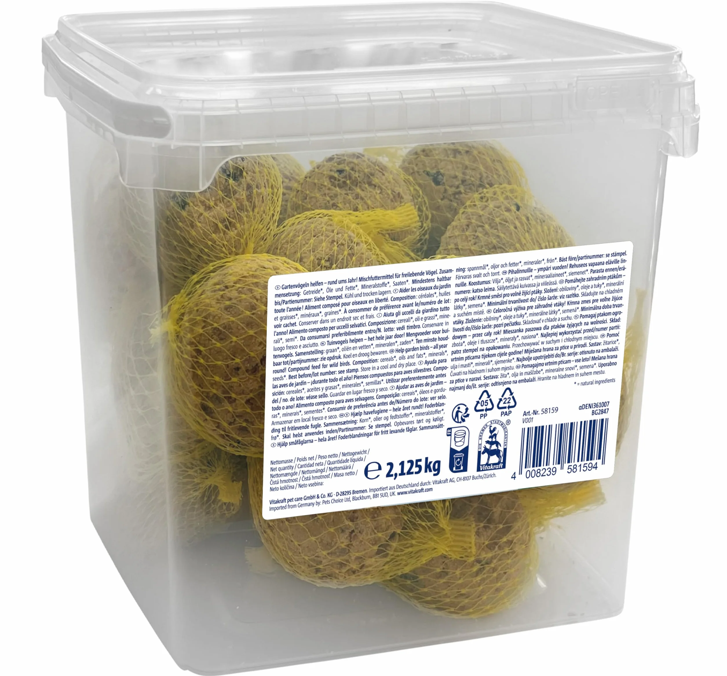 VITAKRAFT - Vita Garden - Seau de Boules de Graisse avec Filets pour Oiseaux du Jardin - Alimentation Complète pour Oiseaux Toutes Saisons - 25 unités