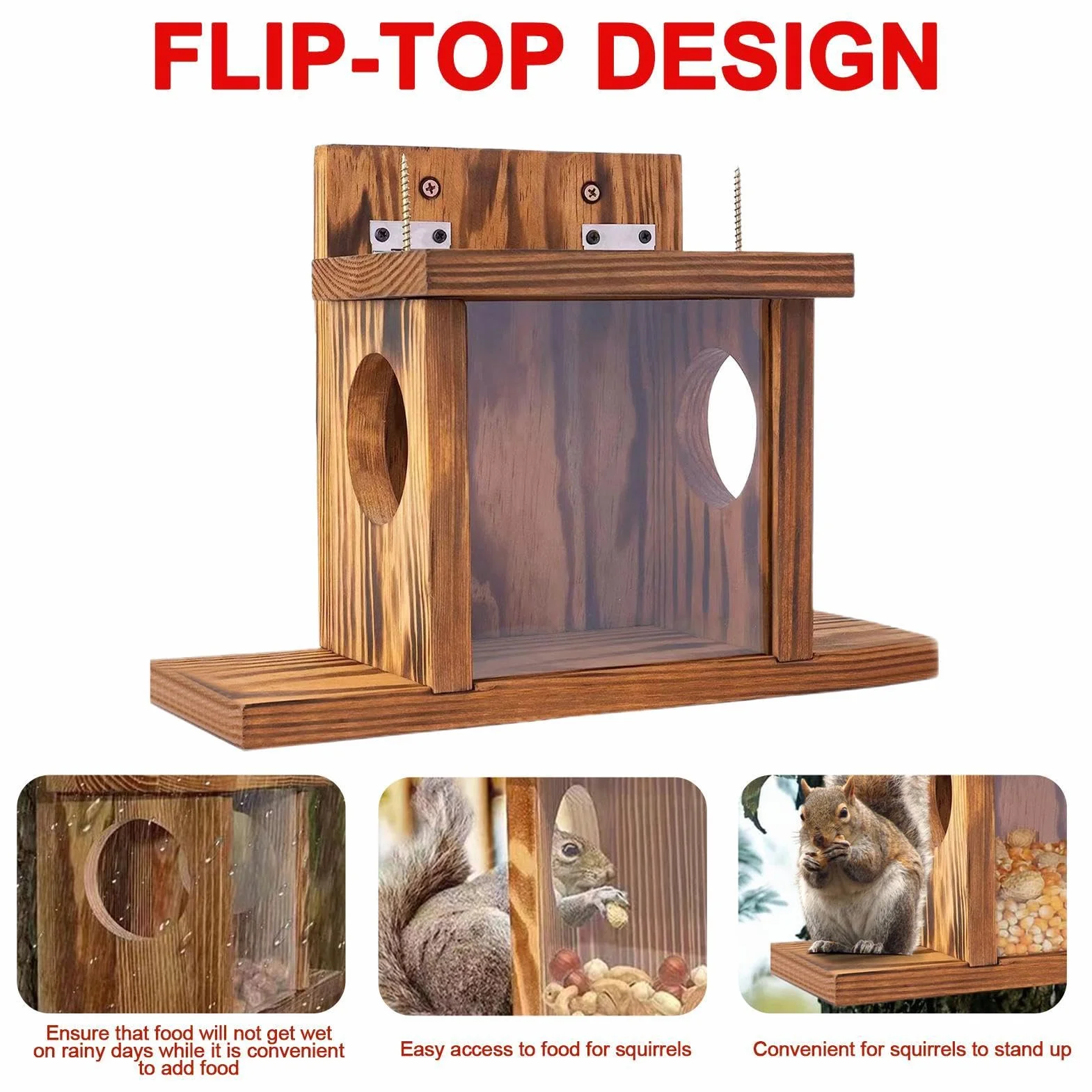 Mangeoires à écureuils pour l'extérieur, boîte de Maison pour Tamias, mangeoire à écureuils en Bois, Maison d'alimentation pour Tamias, décoration de Jardin pour l'extérieur et la Cour