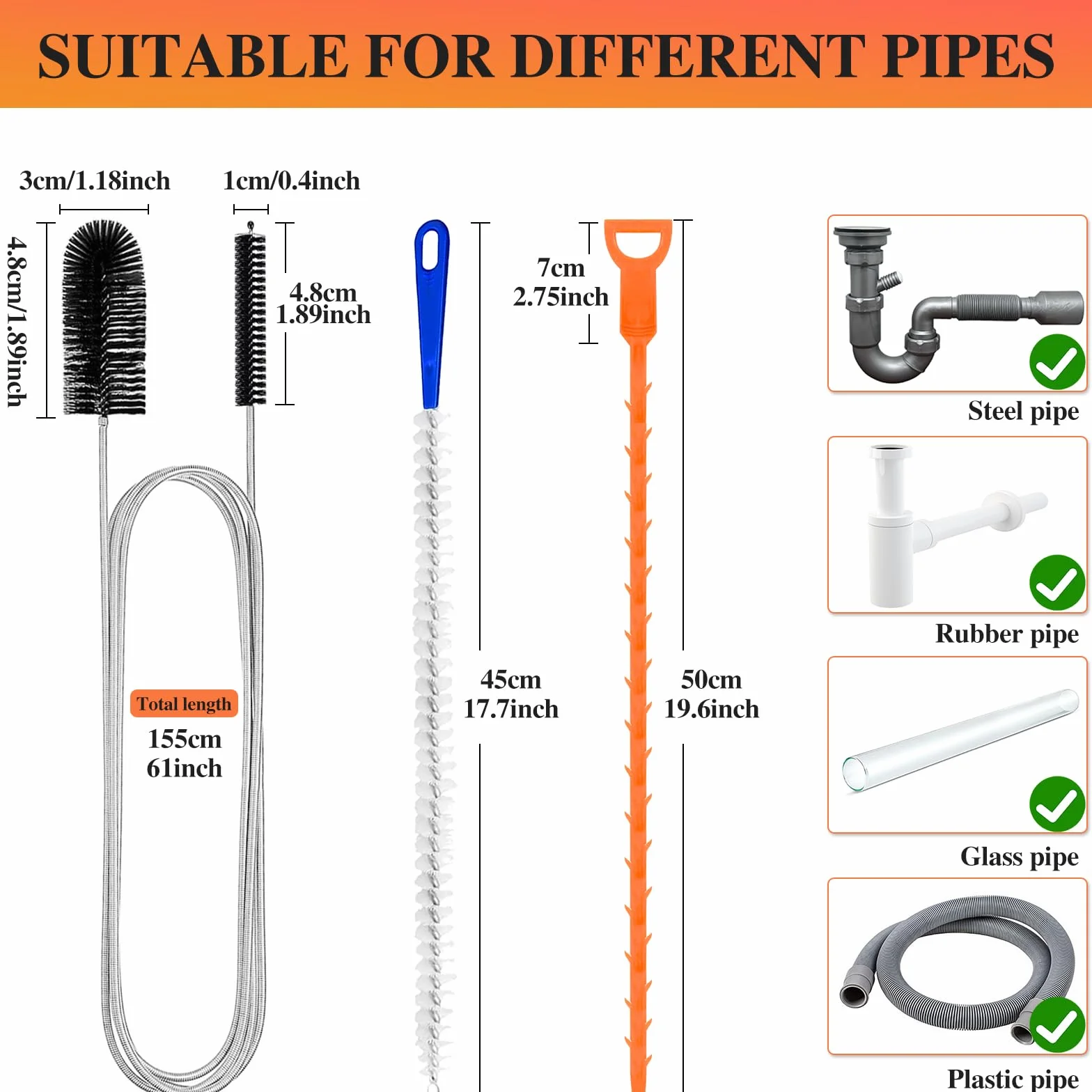 Redamancy Brosse Deboucheur Canalisation 4 Pièces Outil Débouchage Évier Tuyauterie