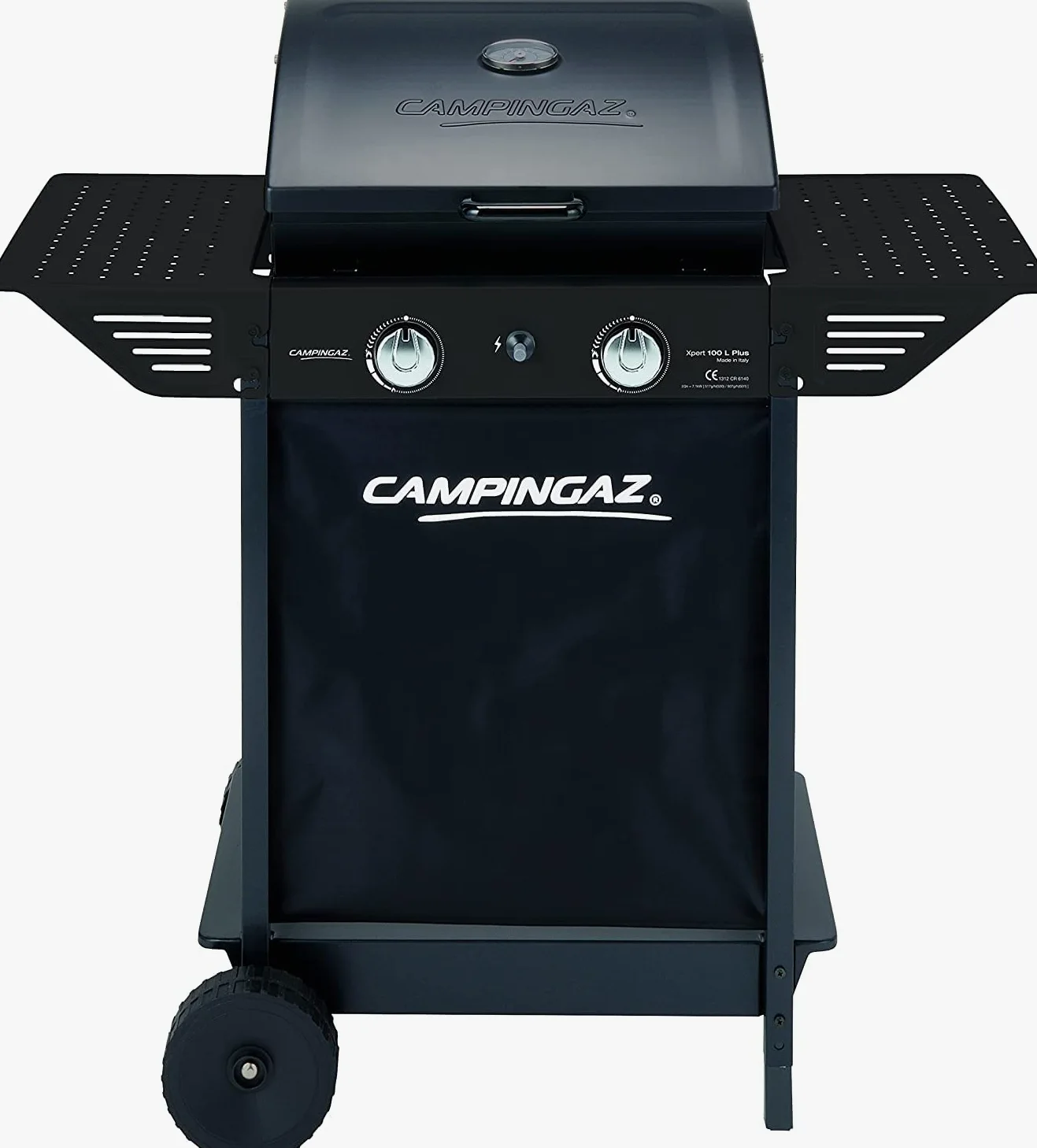 Campingaz Xpert 100 LS Plus Rocky Barbecue à gaz pour pierre volcanique avec 2 brûleurs, 7,1 kW de puissance, 2 grilles en acier chromé, 2 tables latérales et pierres de lave