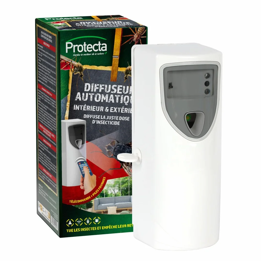 Protecta Kit Diffuseur Insecticide Automatique Programmable Aérosol Pyrèthre 250 ml Anti-Mouches Moustiques Insectes Volants Protection 24h/24
