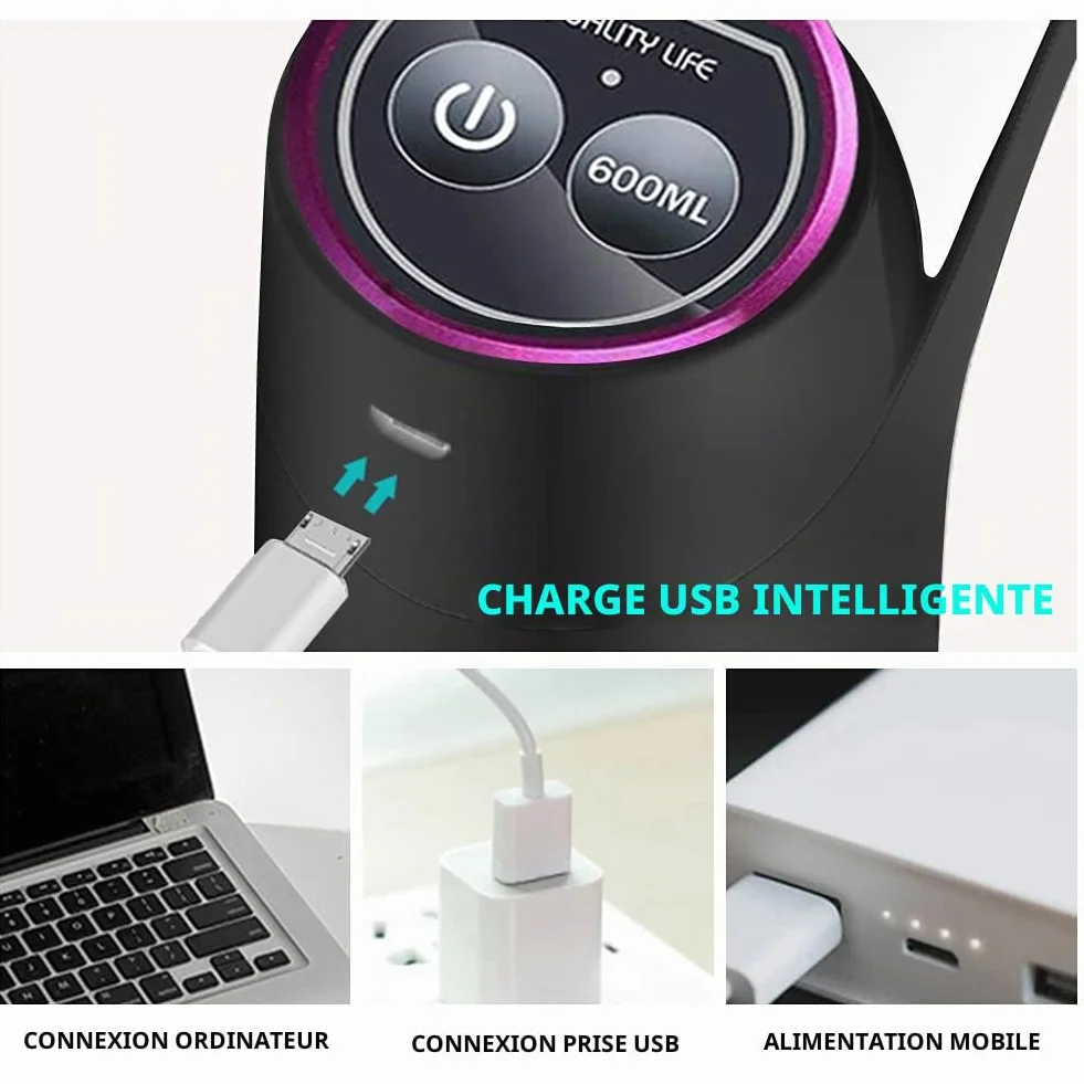 Distributeur d'eau électrique Double Usage Pompe à Bouteille Automatique USB Universelle Noir