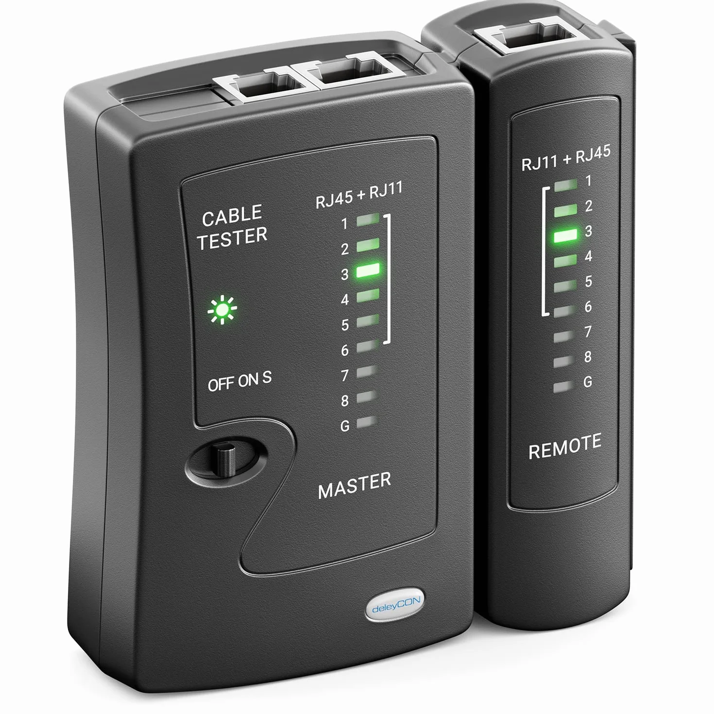 deleyCON Testeur de Câble Réseau RJ11 RJ12 RJ45 ISDN LAN CAT6 CAT7 CAT8 Noir