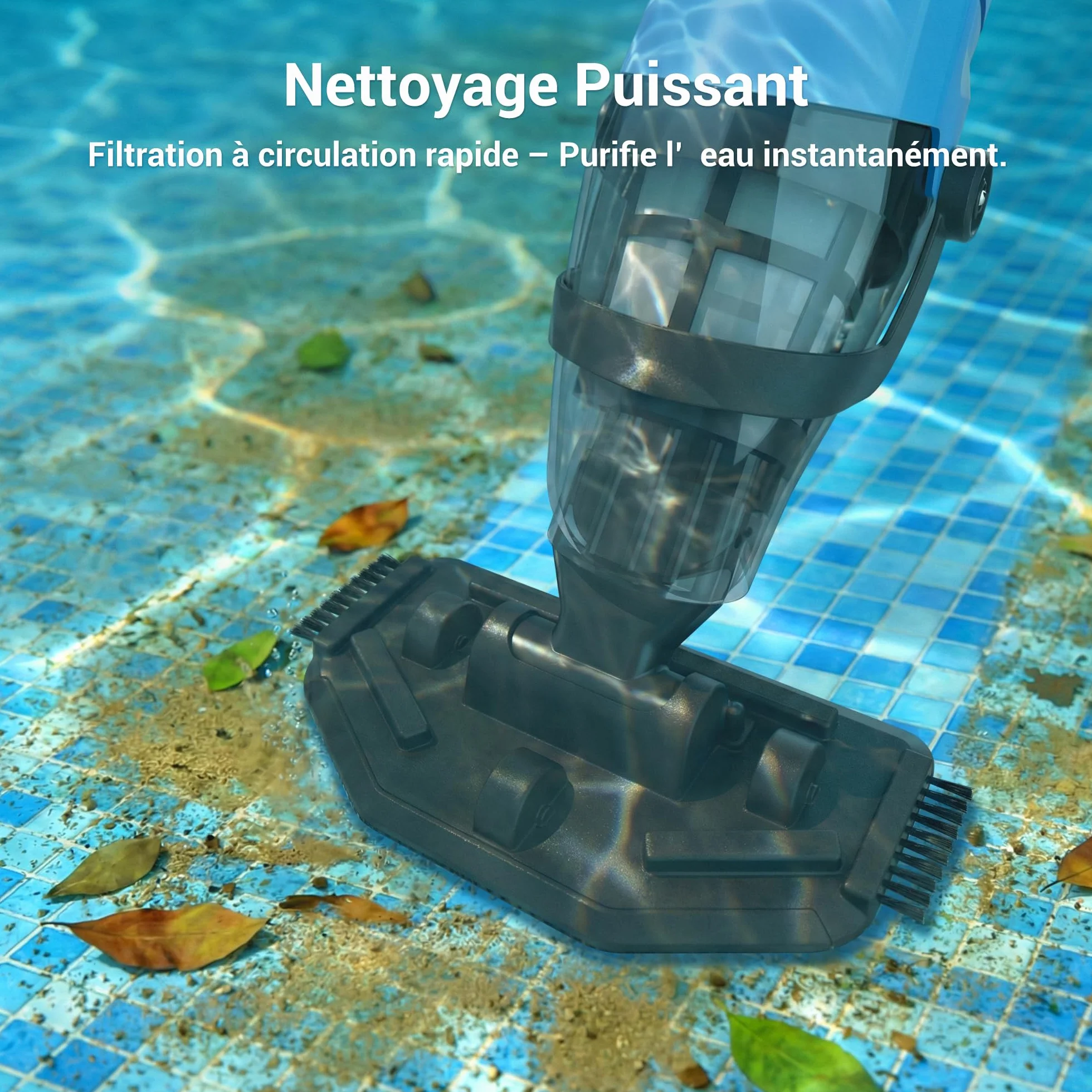 Nettoyeur de piscine sans fil rechargeable – Aspirateur à main avec tige télescopique et filtre fin pour piscines hors-sol et jacuzzis