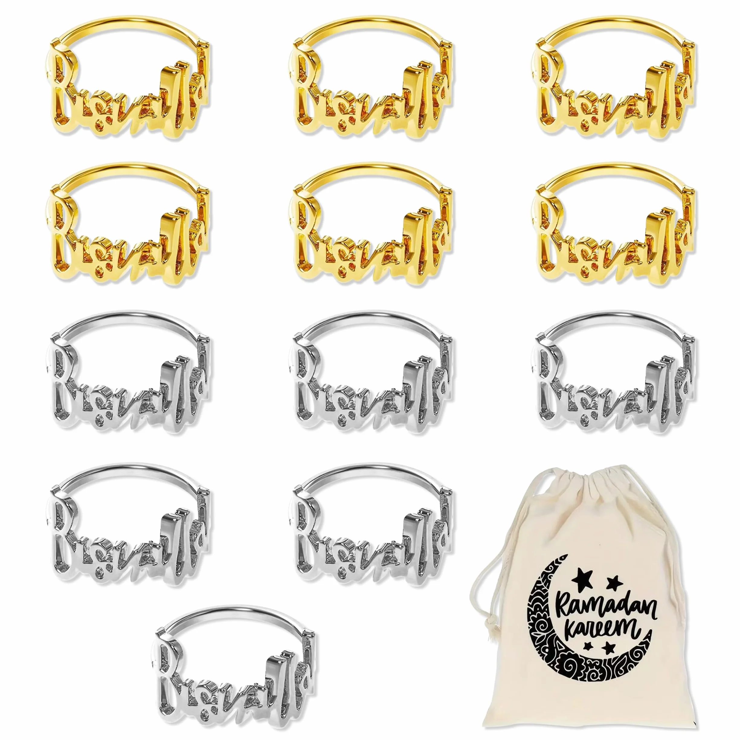 Anneaux de Serviette Bismillah Métal Or Argent Ramadan Banquet Mariage
