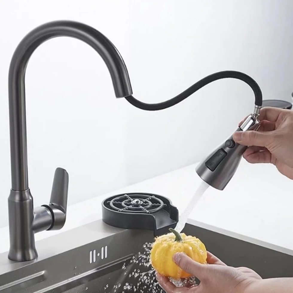 Embout Robinet Cuisine 360° Rotatif 3 Modes Douchette Évier avec Adaptateur FM22 Noir