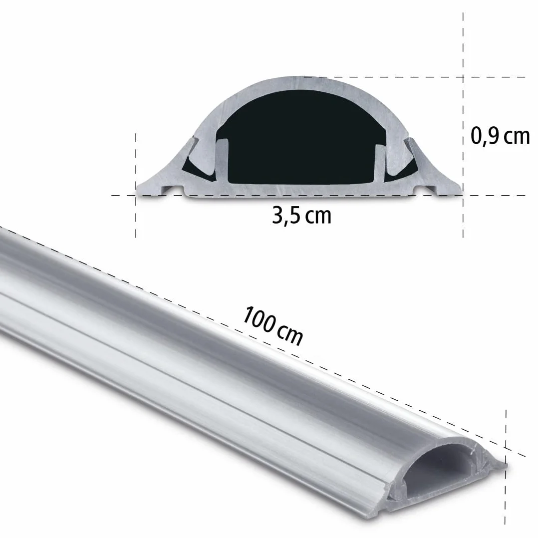 Hama Chemin de câbles demi-rond PVC Aluminium mural TV 100 x 3,5 x 0,9 cm Gris