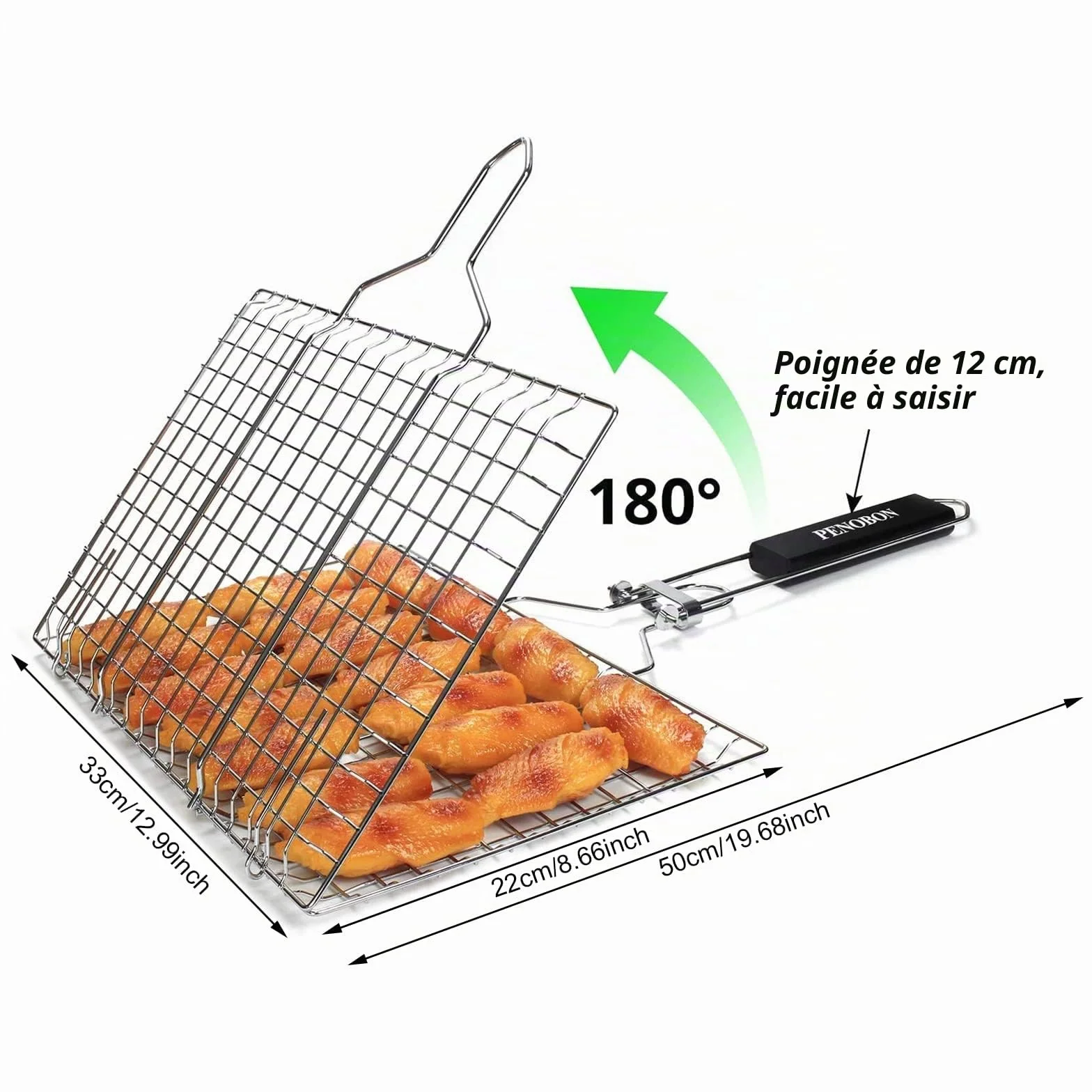 Panier Grille Barbecue Pliable Acier Inoxydable Cuisson Poissons Légumes Crevettes Poignée Amovible Brosse Badigeonner Sac Rangement
