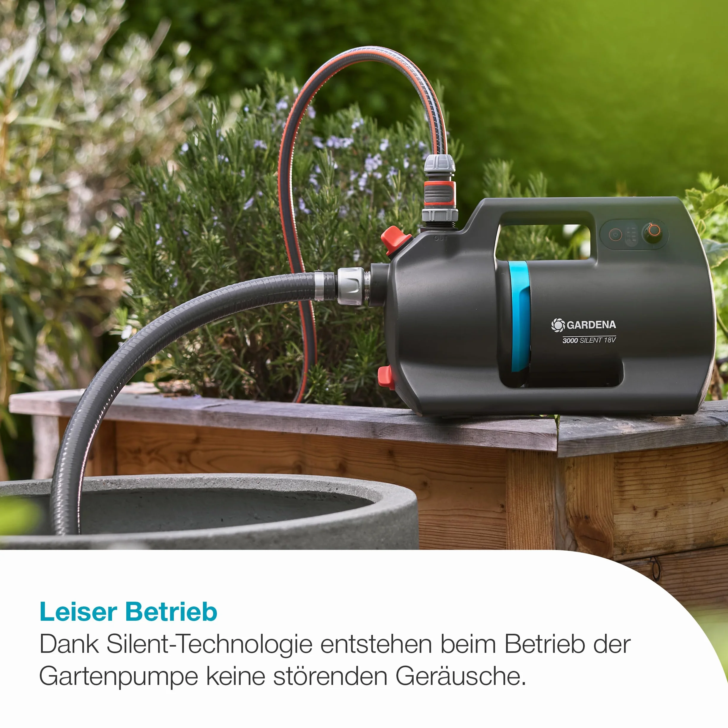 Gardena Pompe de jardin sur batterie 3000 Silent 18V P4A sans chargeur ni batterie