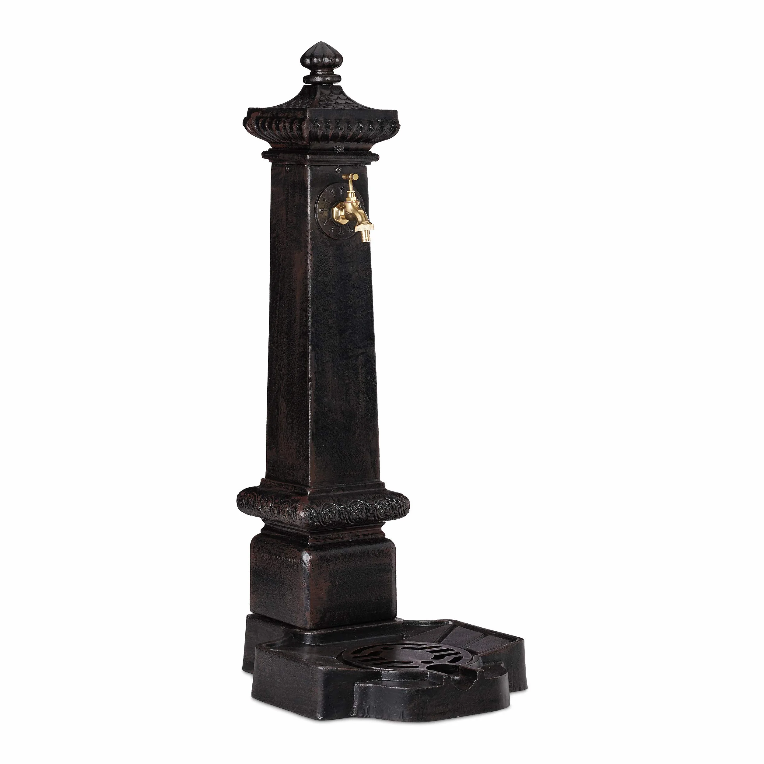 relaxdays Fontaines sur Pied Angulaire XXL Style Antique, avec Robinet de Colonne et Bassin Vert foncé 100 x 38 x 47 cm, Brun