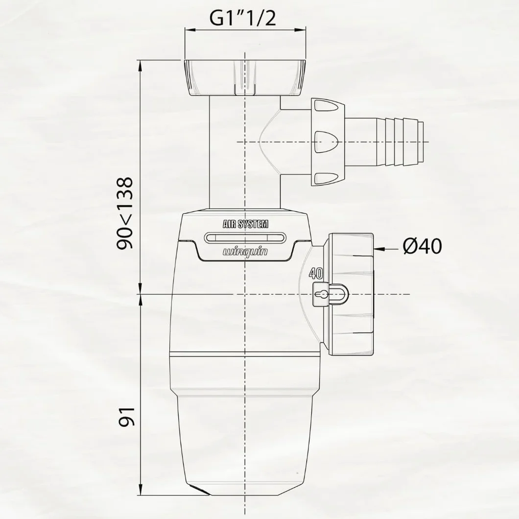 Wirquin Siphon évier Néo Air blanc Ø40 anti-vide intégré réglable compact