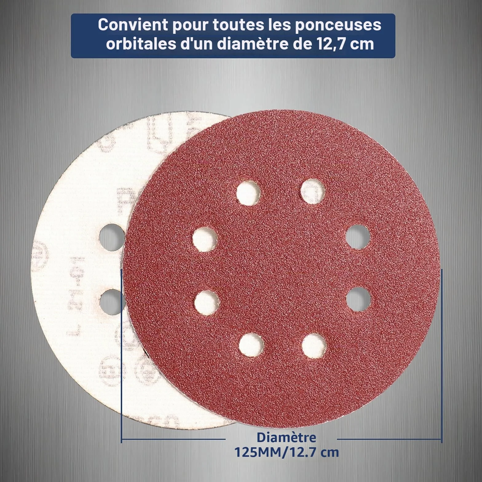 Disque de Ponçage 125mm 105PCS Papier Abrasif 8 Trous Grain 40-600 pour Ponceuse Excentrique