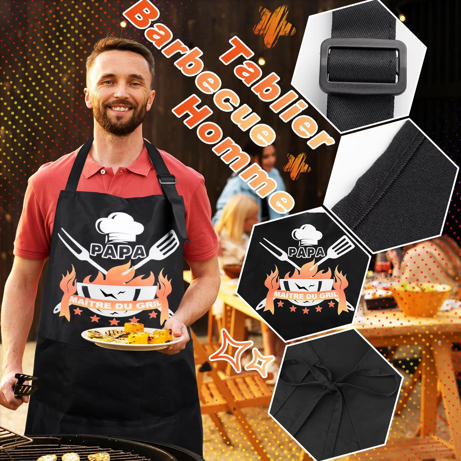 Tablier Barbecue Homme Cadeau Fete Des Peres Tablier Cuisine Homme Humour Cadeau Anniversaire tablier Papa Barbecue Chef Humoristique Accessoire Avec 3 Poches Pour BBQ Fête Noël