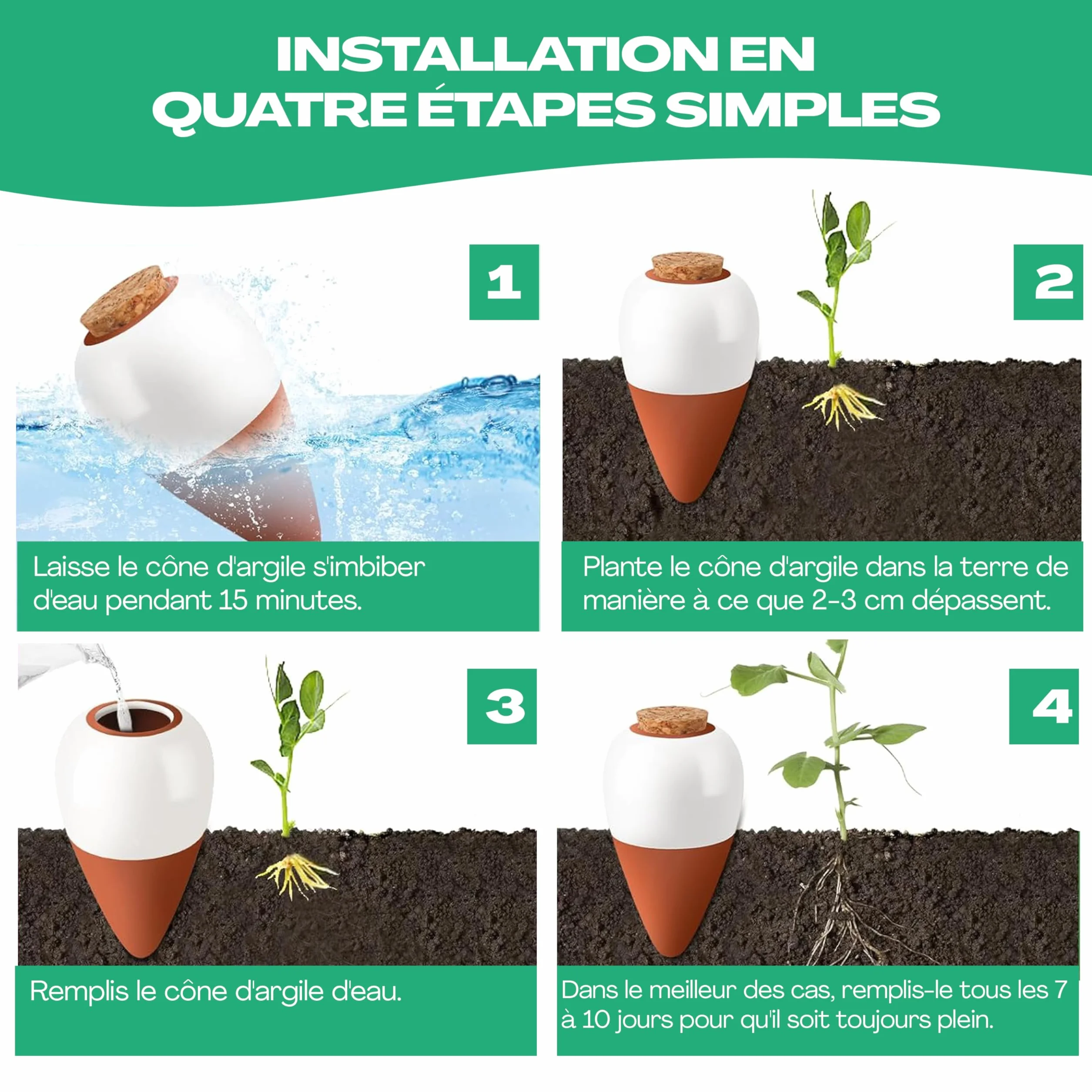 Netrox Cône d'irrigation en argile – 8x 360ml – idéal en vacances, jusqu'à 14 jours – arrosage automatique pour plantes d'intérieur, jardin et balcon – Irrigation, système d'irrigation, distributeur