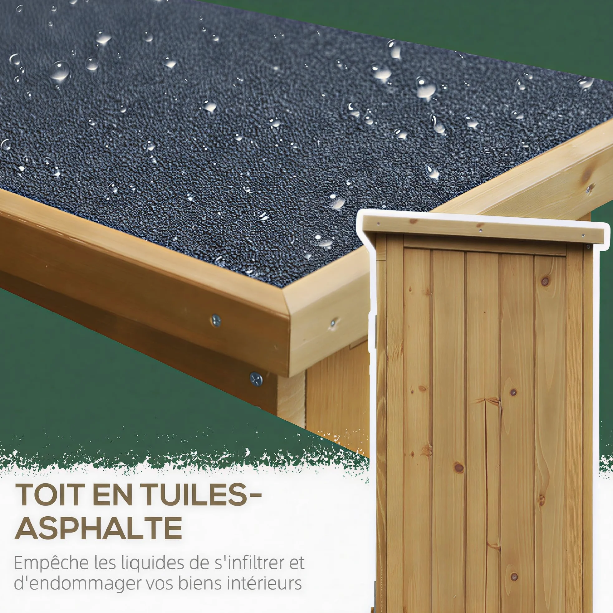 Outsunny Abri de Jardin abri à Outils sur Pied en Bois 2 étagères Portes à Volets Toit en Bitume incliné 87 x 47 x 160 cm Naturel