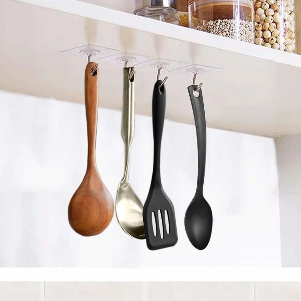 Crochets Adhésifs Transparent 5 kg 6 Pièces Auto Adhésif Murale Salle de Bain Cuisine Plafond