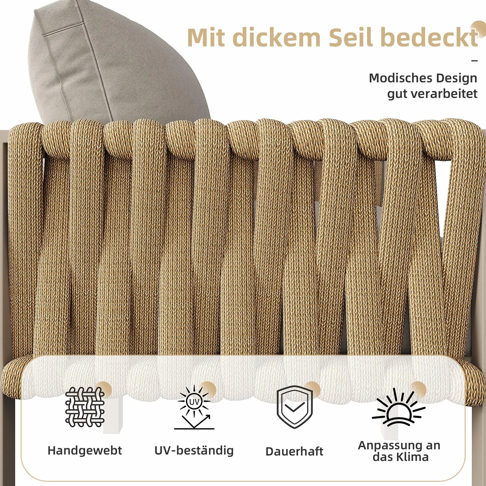 Ensemble de mobilier de Jardin 7 Places, 7 sièges, 1 Table Basse, rotin PE, Tubes en Acier galvanisé, Verre trempé, Coussins d'assise déhoussables et lavables (6-10 Seats-O)