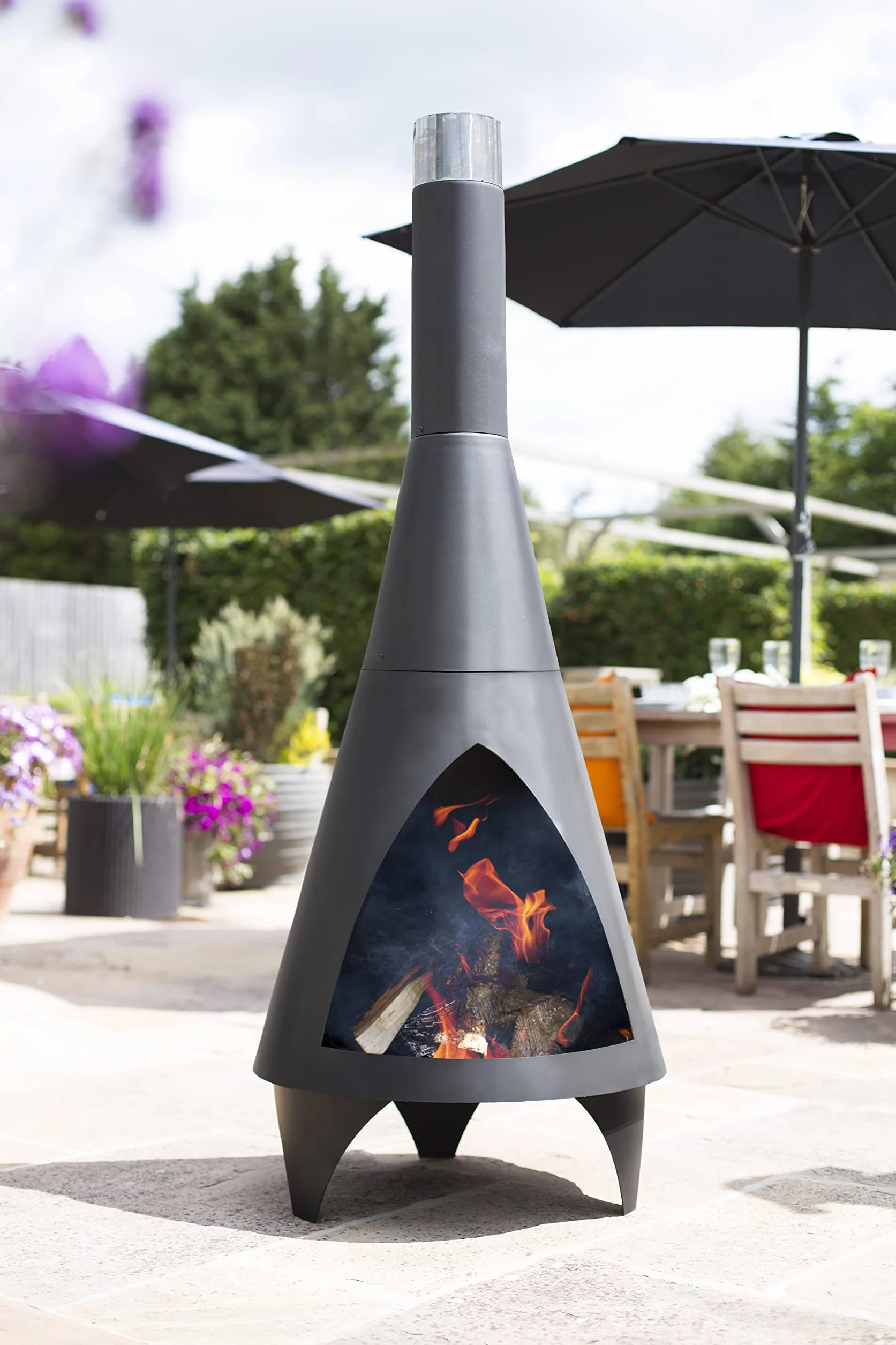 Colorado Cheminée d'extérieur chauffe-terrasse acier Noir Medium 160 cm