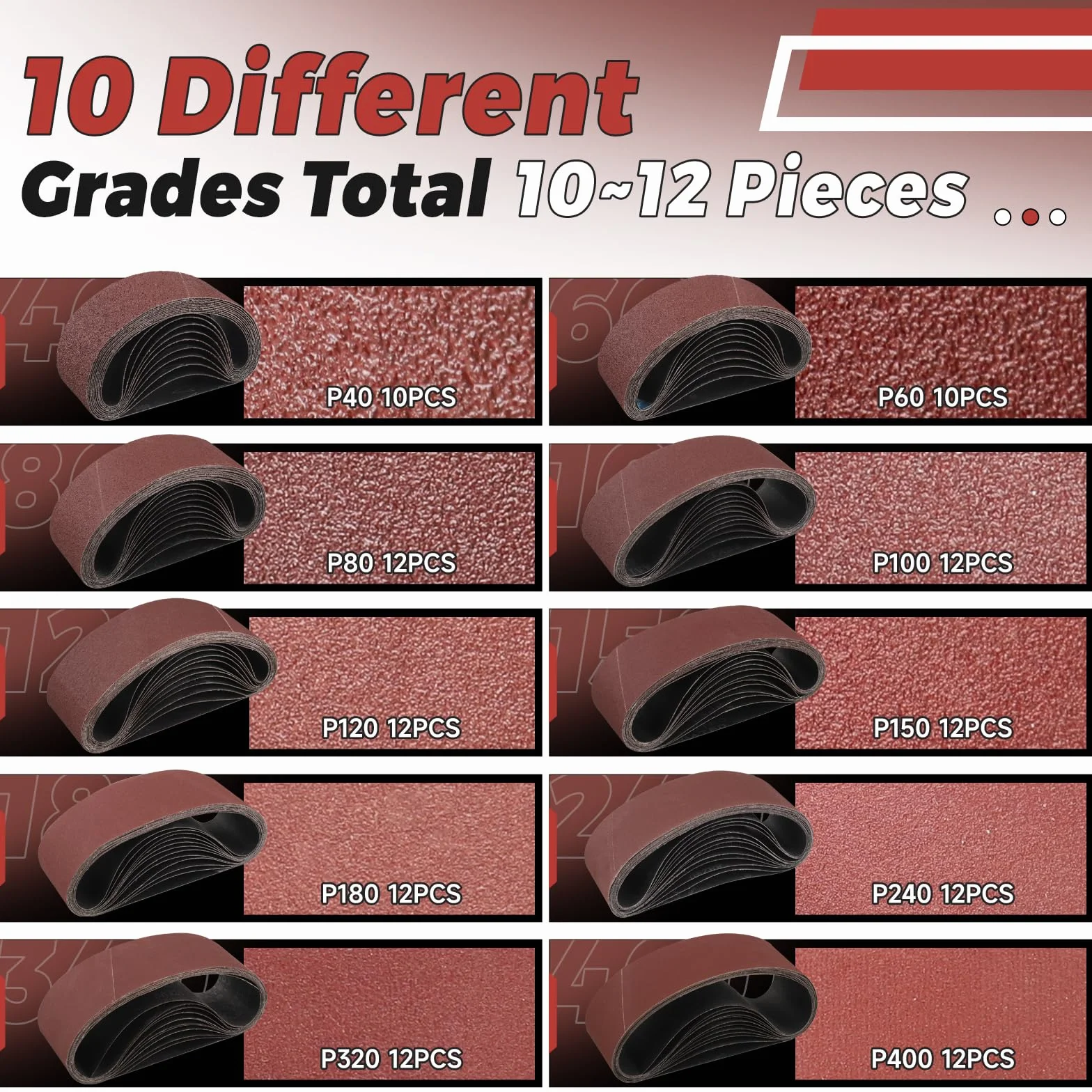 Bande Abrasive 75x533 mm 40 Grain 10 Pièces