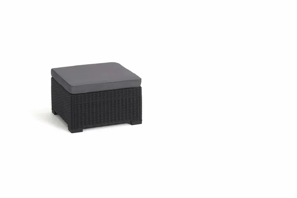 Keter Allibert by California Tabouret Repose-Pieds, Table de Jardin en Plastique, avec Coussin extérieur, Gris, Aspect rotin, 68 x 68 x 35 cm