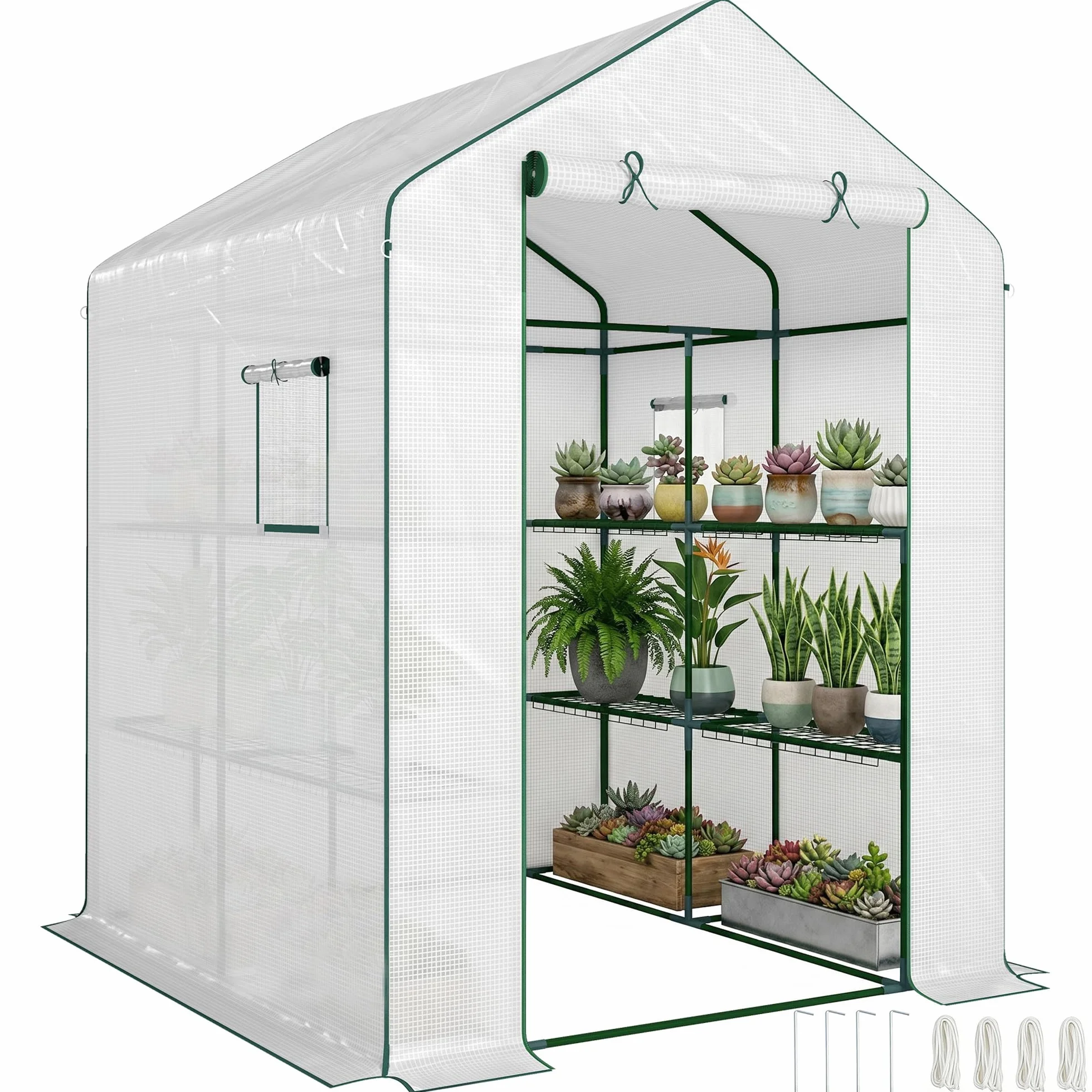 Outsunny Serre de Jardin PE 3 Niveaux 135 g/m² Anti-UV Acier 140x143x190cm Blanc