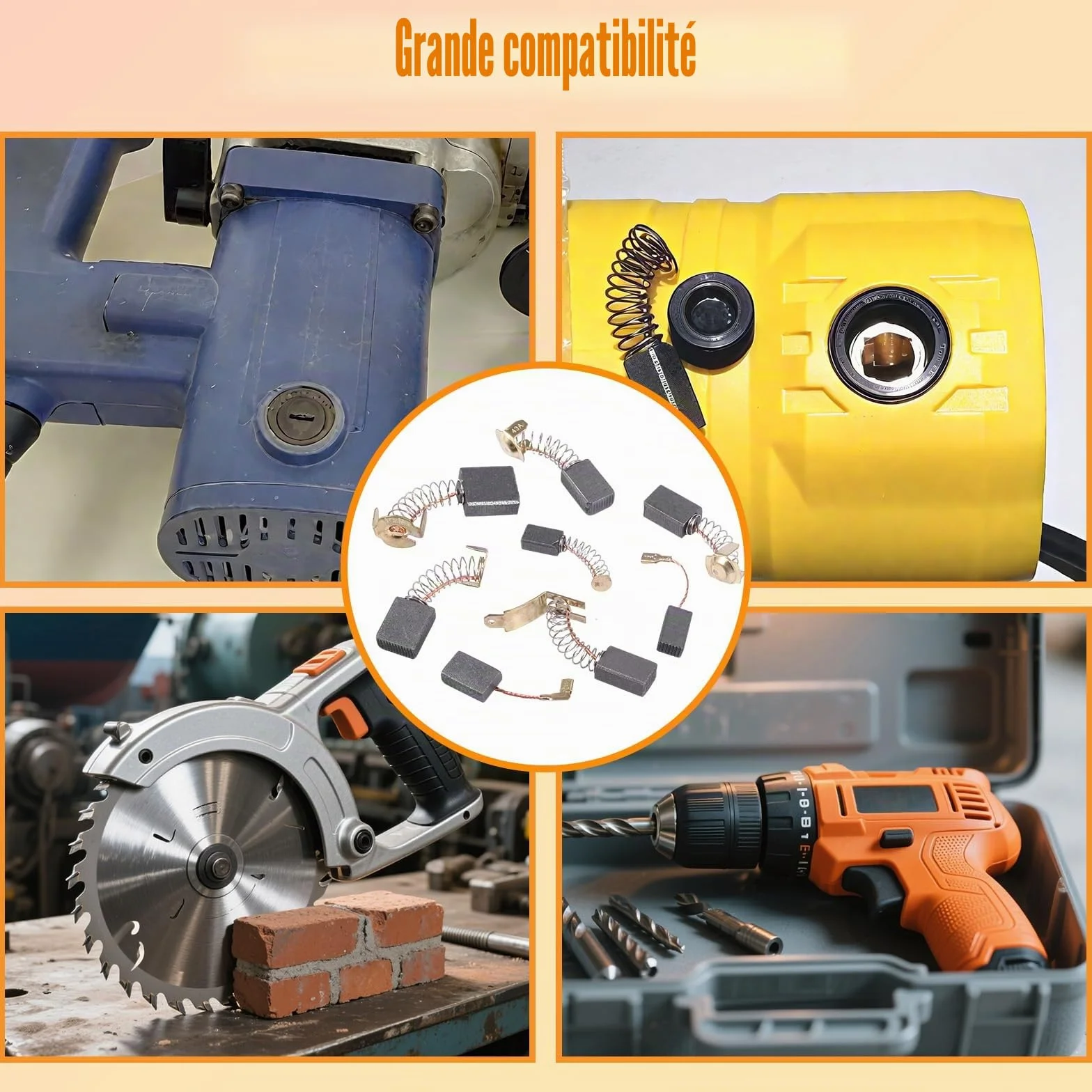 Balais de charbon 69 pièces 23 tailles pour outils électriques meuleuses d'angle marteaux