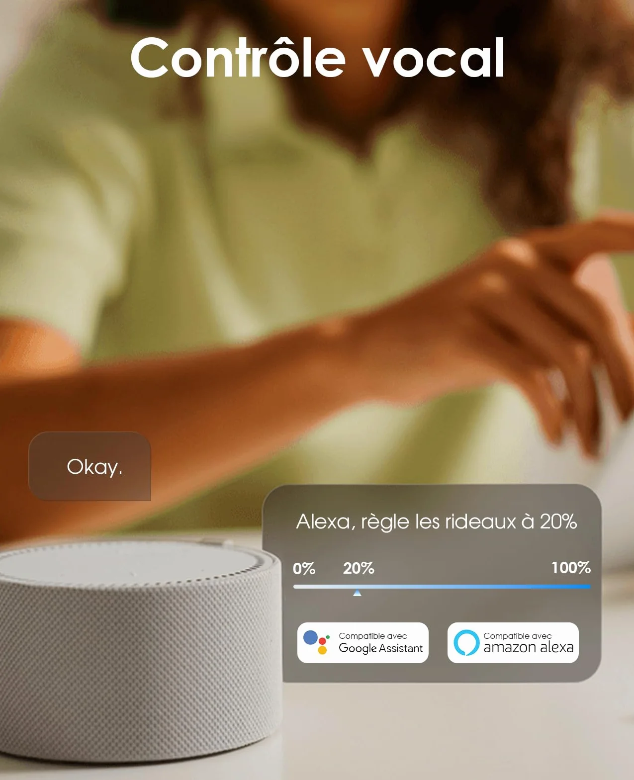 Interrupteur Volet Roulant Connecté Tactile Compatible Alexa/Google Home/Smart Life, Contrôle de Pourcentage et Commande Vocale (Fil Neutre Requis)