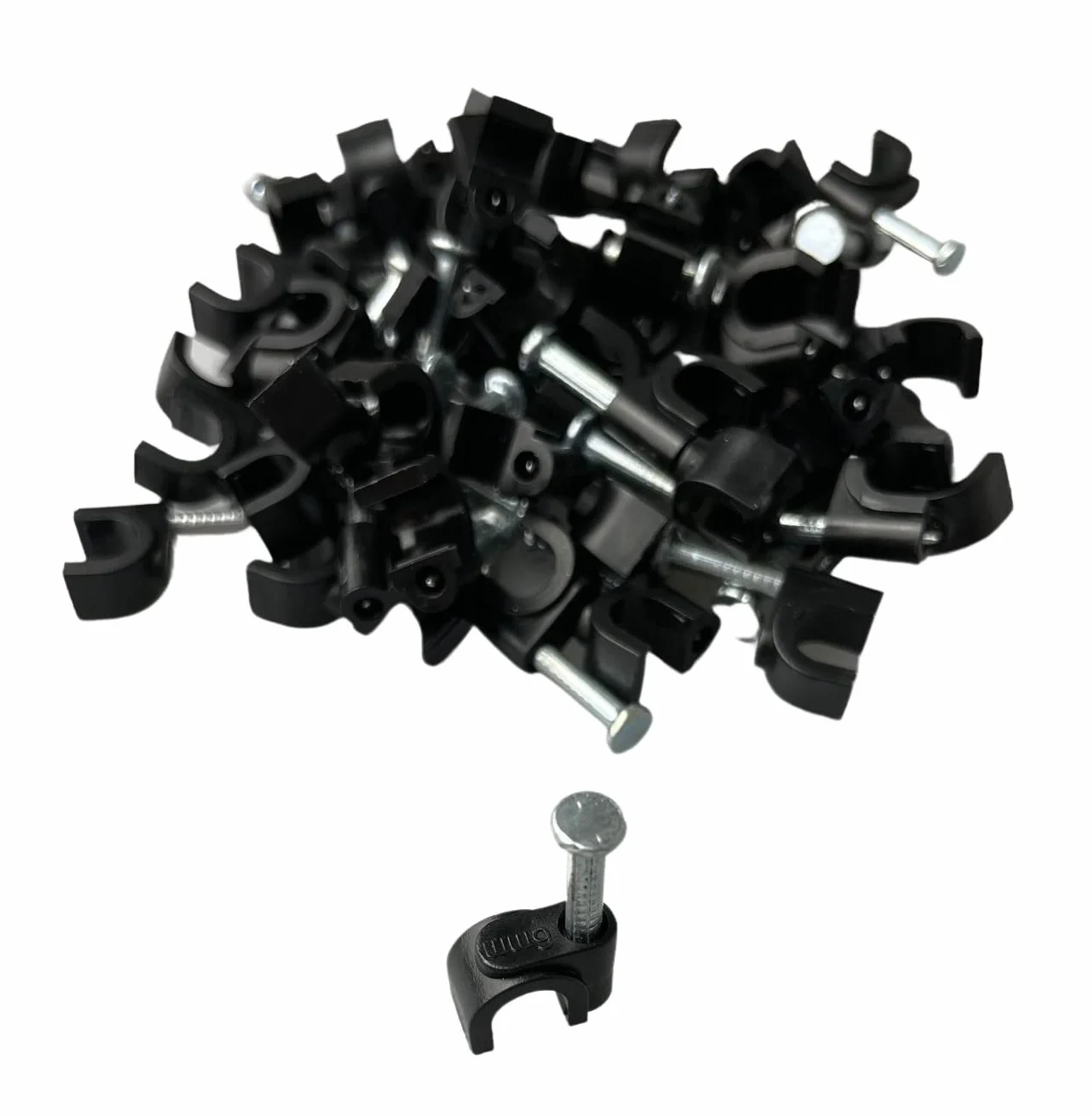 Serre-câbles ronds noirs type K 6 mm, lot de 100 avec fixation pour clous