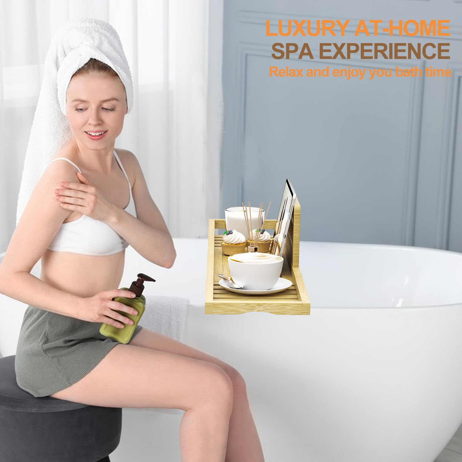 Premium Bamboo Bathtub Caddy Tray