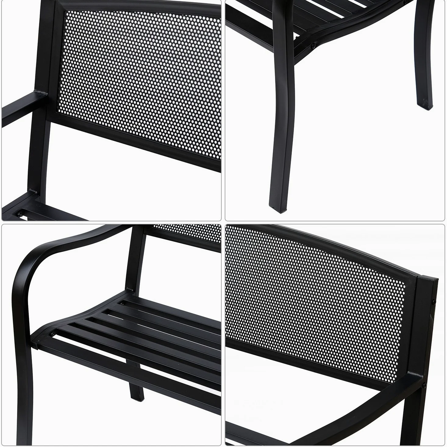 Outsunny Banc 3 Places de Jardin terrasse Style Contemporain 127L x 60l x 87H cm métal époxy anticorrosion Noir