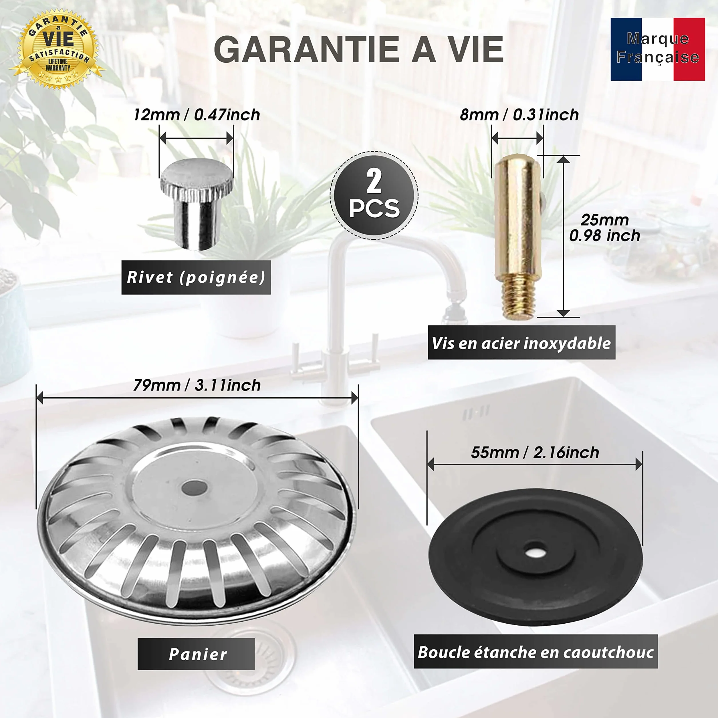 Marque Francaise Bouchon Evier 79 MM ABS Filtre Evier Cuisine Universel Lot De 2