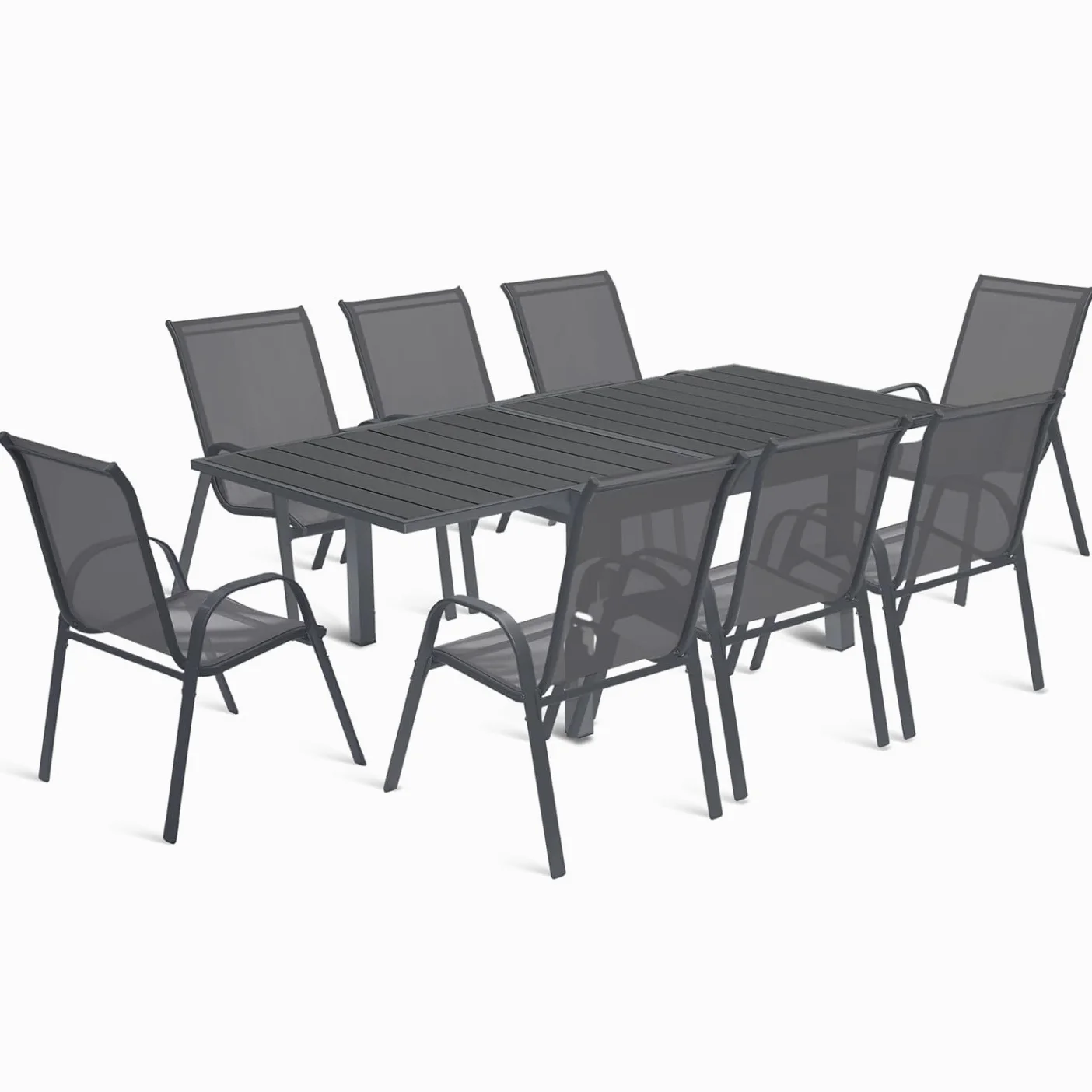 IDMarket - Salon de Jardin Poly Table Extensible 90-180 CM et 8 chaises Gris foncé