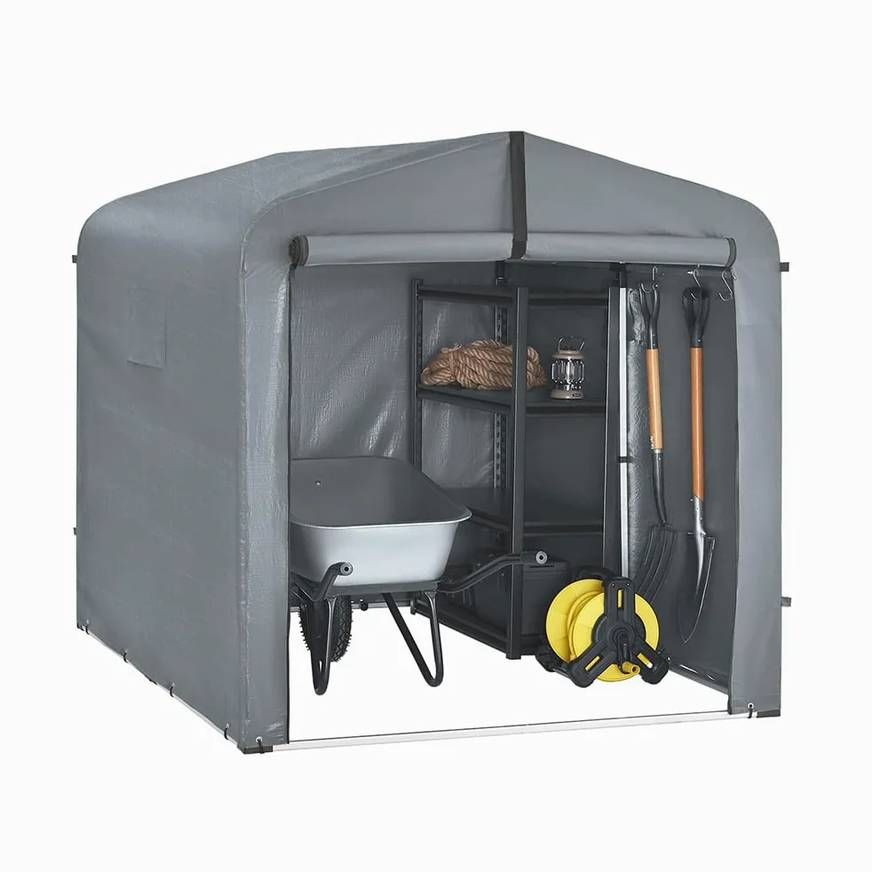 SoBuy Abri de Jardin, Cabane de Jardin Exterieur Imperméable, abri Moto avec des Crochets, Garage pour Vélo et Outils, Abri Vélo, Rangement et Stockage, Gris, 159x219x165 cm, KLS11-L-DG