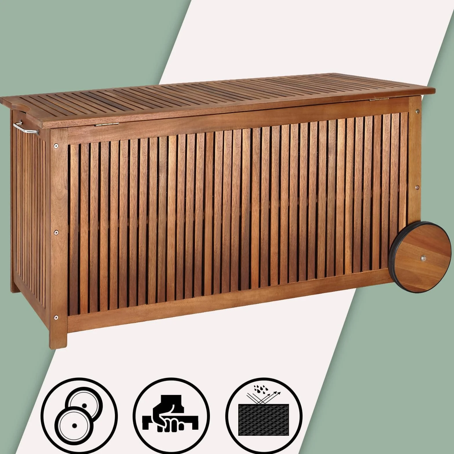 Casaria Coffre de rangement en bois 350 L roues poignée capacité charge 160 kg Jardin