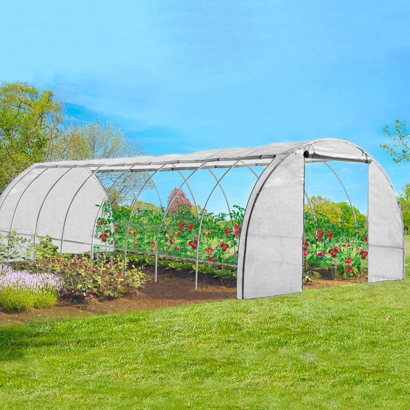 IDMarket - Serre Tunnel de Jardin 4 Saisons 24M² Blanche Gamme maraîchère des Andes 8x3M