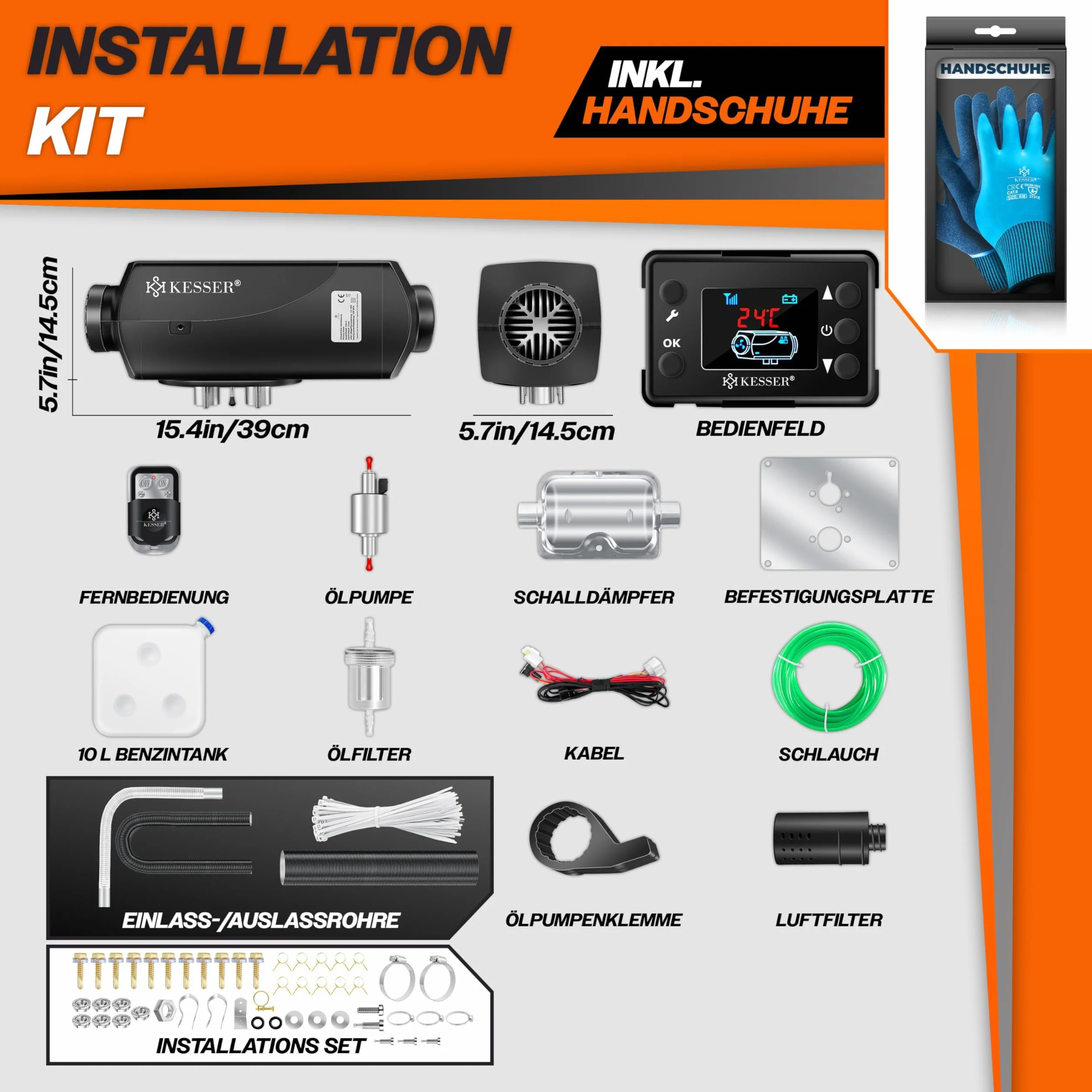 KESSER® Chauffage auxiliaire diesel 8 kW avec écran LCD et télécommande - Chauffe-air silencieux pour voiture, camion, camping-car