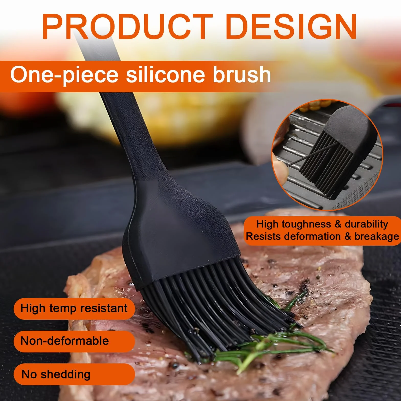 Lot de 3 pinceaux de cuisson en silicone résistant à la chaleur sans BPA pour barbecue, marinades, glaçage