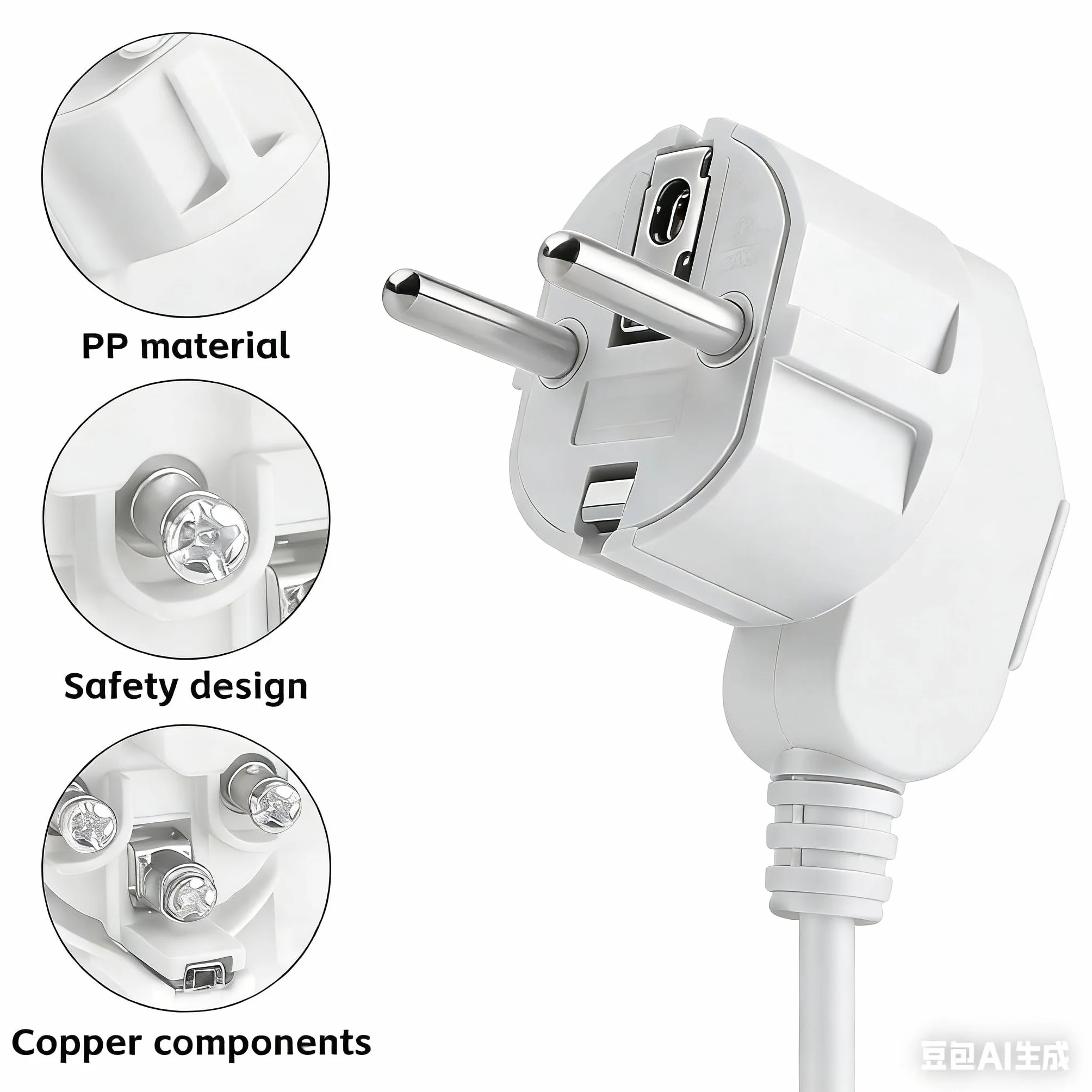 Fiches Schuko coudées 250V 16A 3 pôles avec manchon anti-pliure prise de sécurité Ø 8-10 mm usage intérieur extérieur