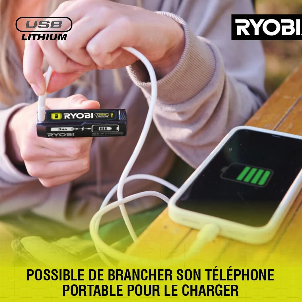 RYOBI RB4L30 Batterie 4V 3,0Ah USB Lithium Haute Capacité Fonction Powerbank USB-C