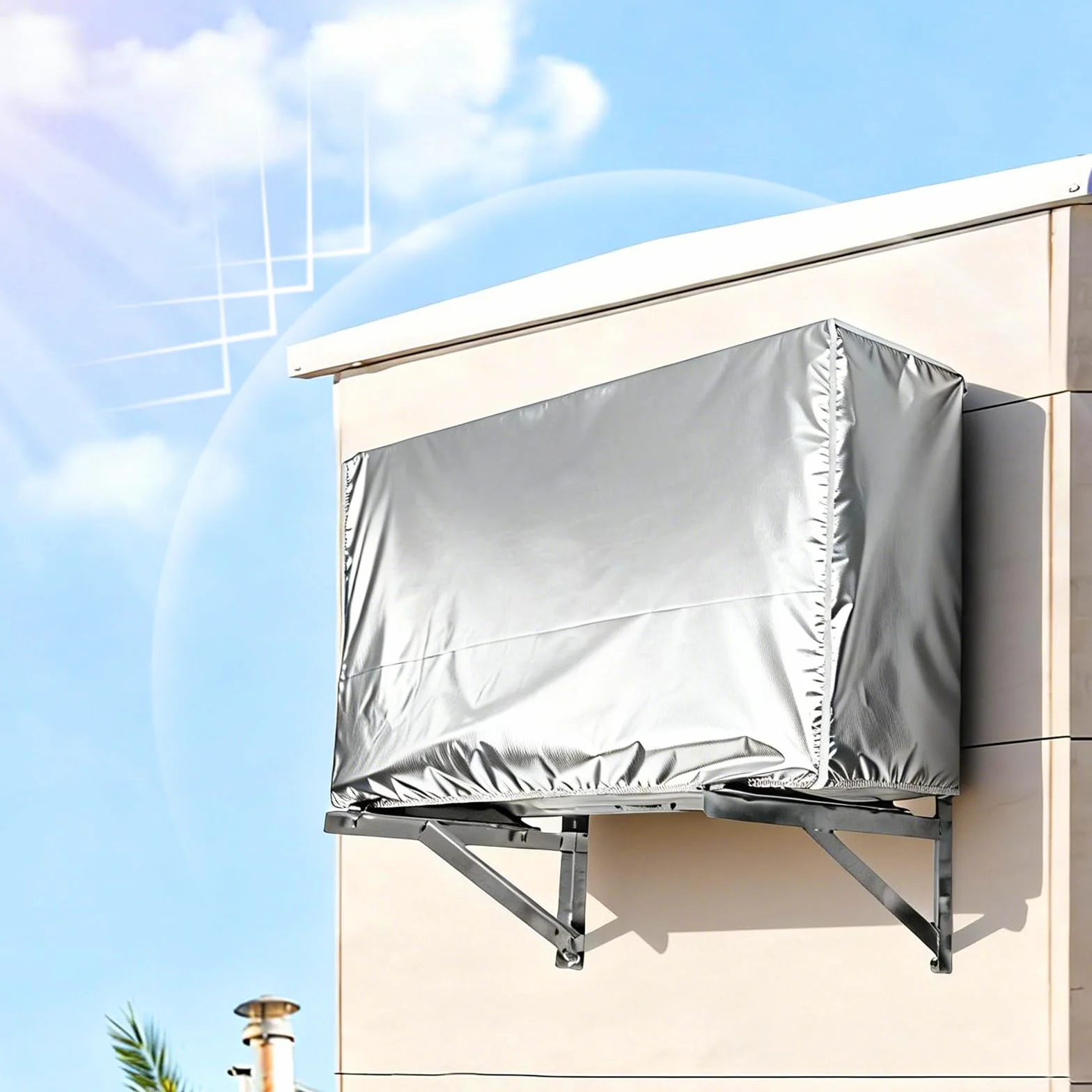 Couvercle de Climatiseur Extérieur, Cache Clim Extérieur, Housse de Protection pour Unité Extérieure de Climatiseur 1.5p, Housse Pompe a Chaleur Piscine 86x35x60cm (Argenté)