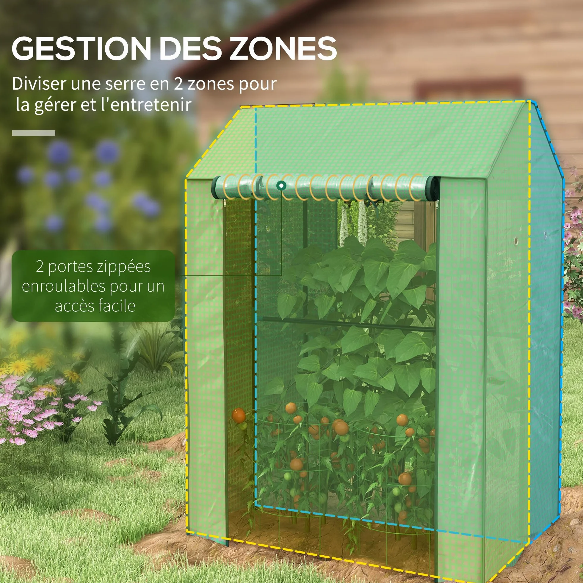 Outsunny Serre de Jardin PE 135 g/m² Châssis Acier 2 Portes zippées 100 x 80 x 150 cm Vert