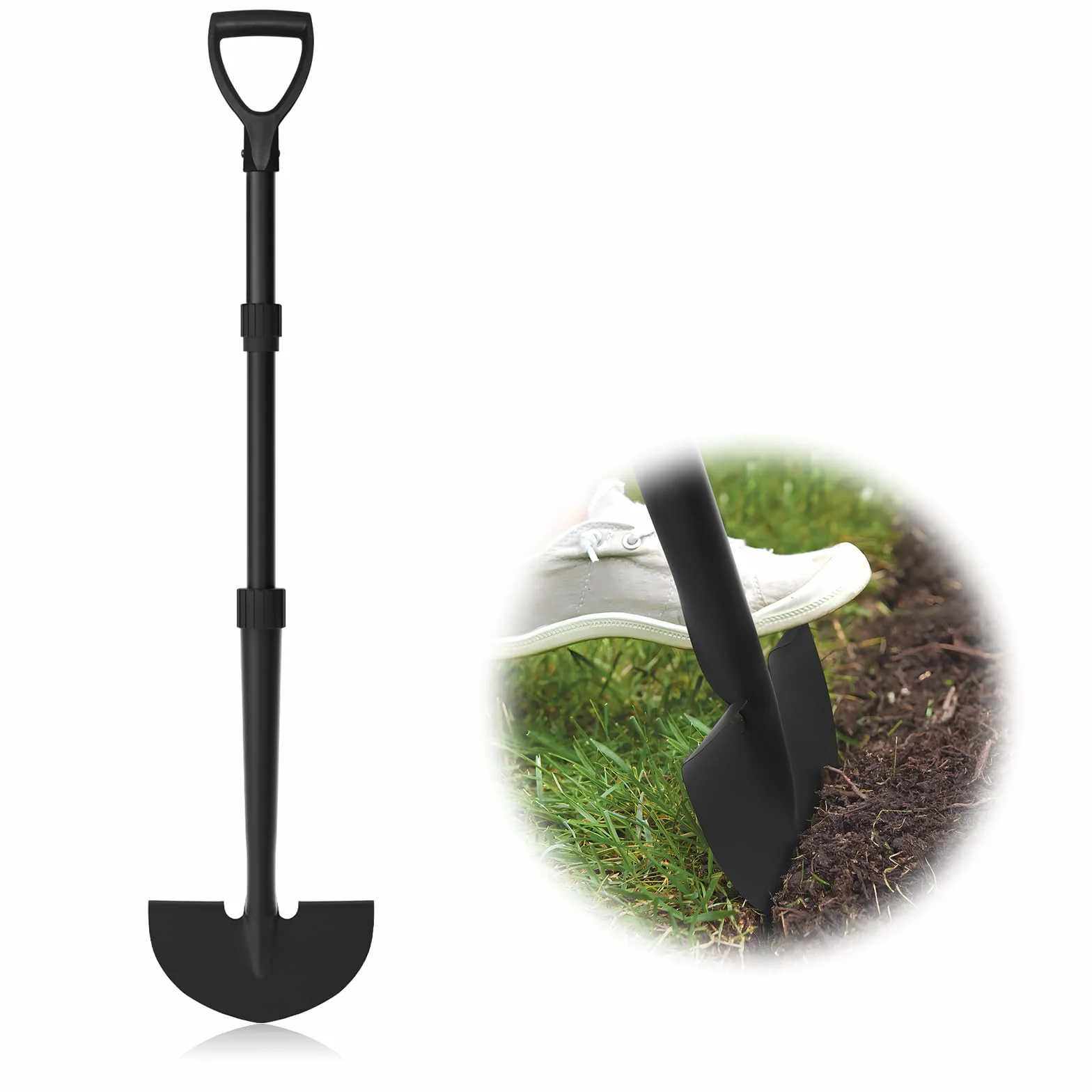 Coupe Bordure Manuel pour Jardin, 105 Cm Outil De Bordure De Pelouse avec Manche Rigide en Fibre De Verre, Demi-Lune De Coupe Bordure avec Poignée Confort en Forme D pour Entretien du Jardin