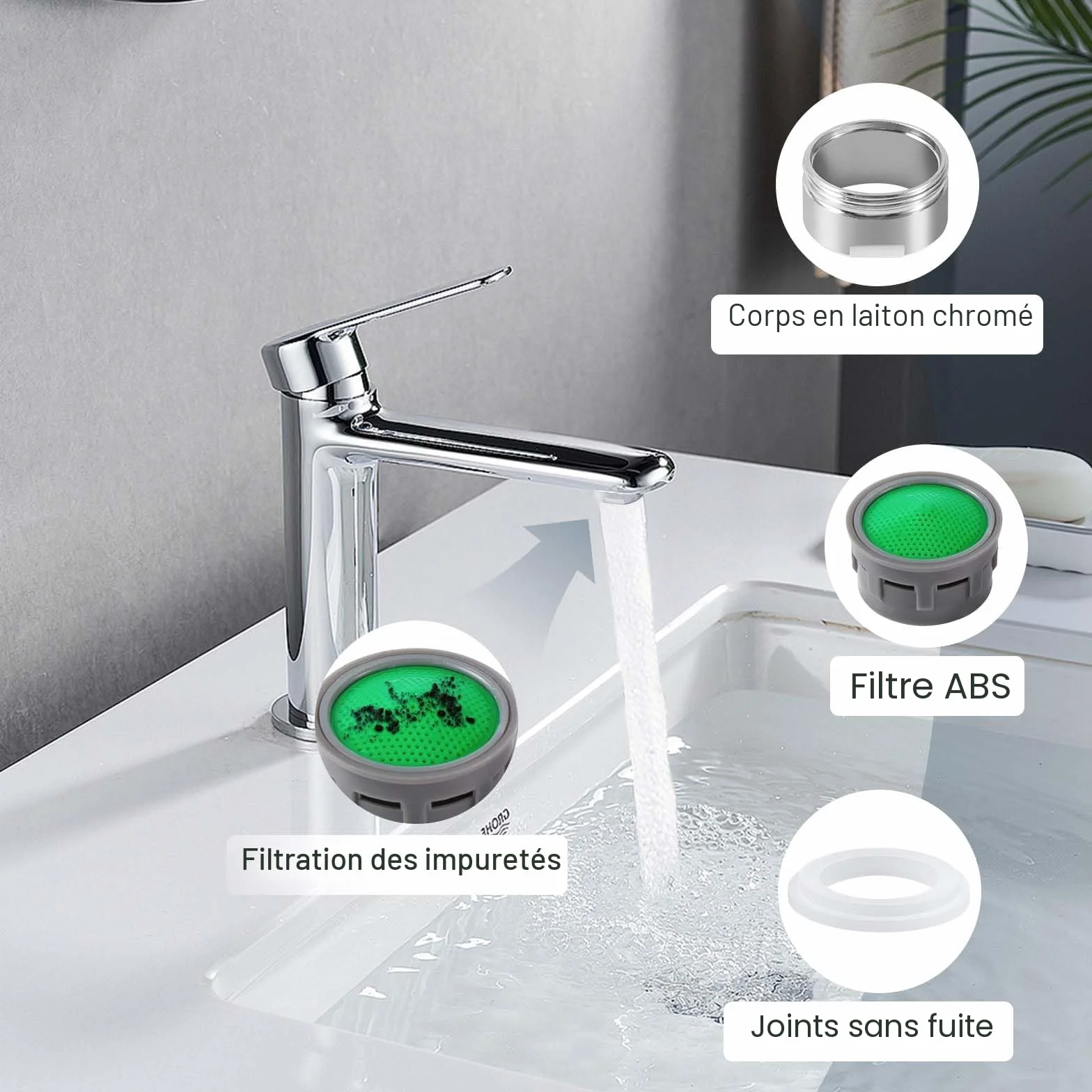 Vinabo Mousseur Robinet M24 Acier Inoxydable Aérateur Brise Jet Cuisine Salle de Bain Argent