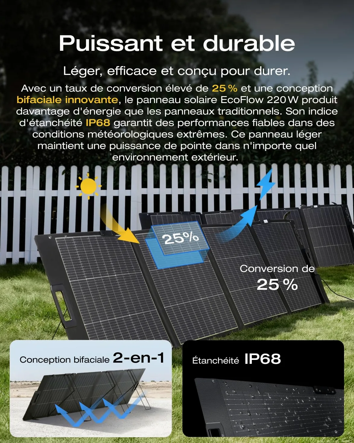 EF EcoFlow Générateur solaire DELTA 3 avec panneau solaire 220W, 500 W d'entrée PV, cellules LiFePO4, 1024 Wh de capacité, station électrique pour domestique, camping et RV