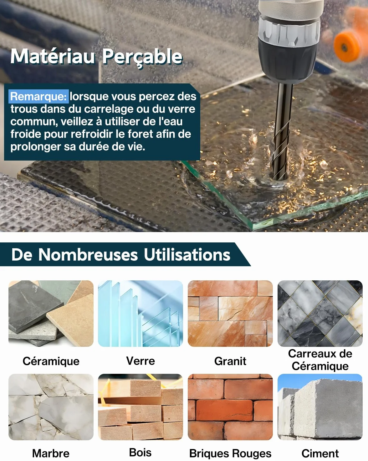 Lytool Mèche à Carrelage 10 Pièces Verre Céramique Tige Hexagonale